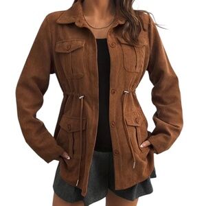 Women’s Long Sleeve Flap Pockets Drawstring Jacket